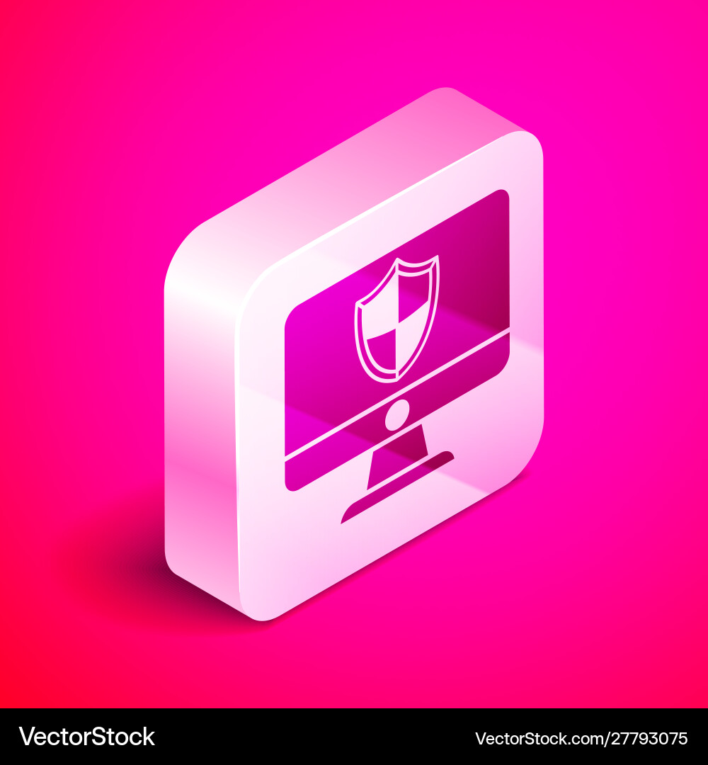 Isometric computer monitor and shield icon Isometric computer monitor and shield icon vector image