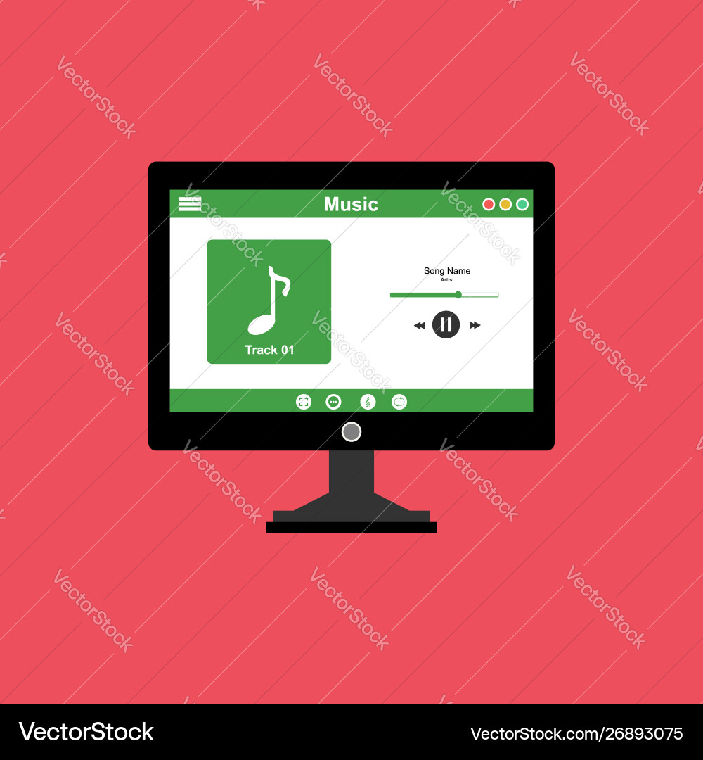 Media player application app template with flat Vector Image