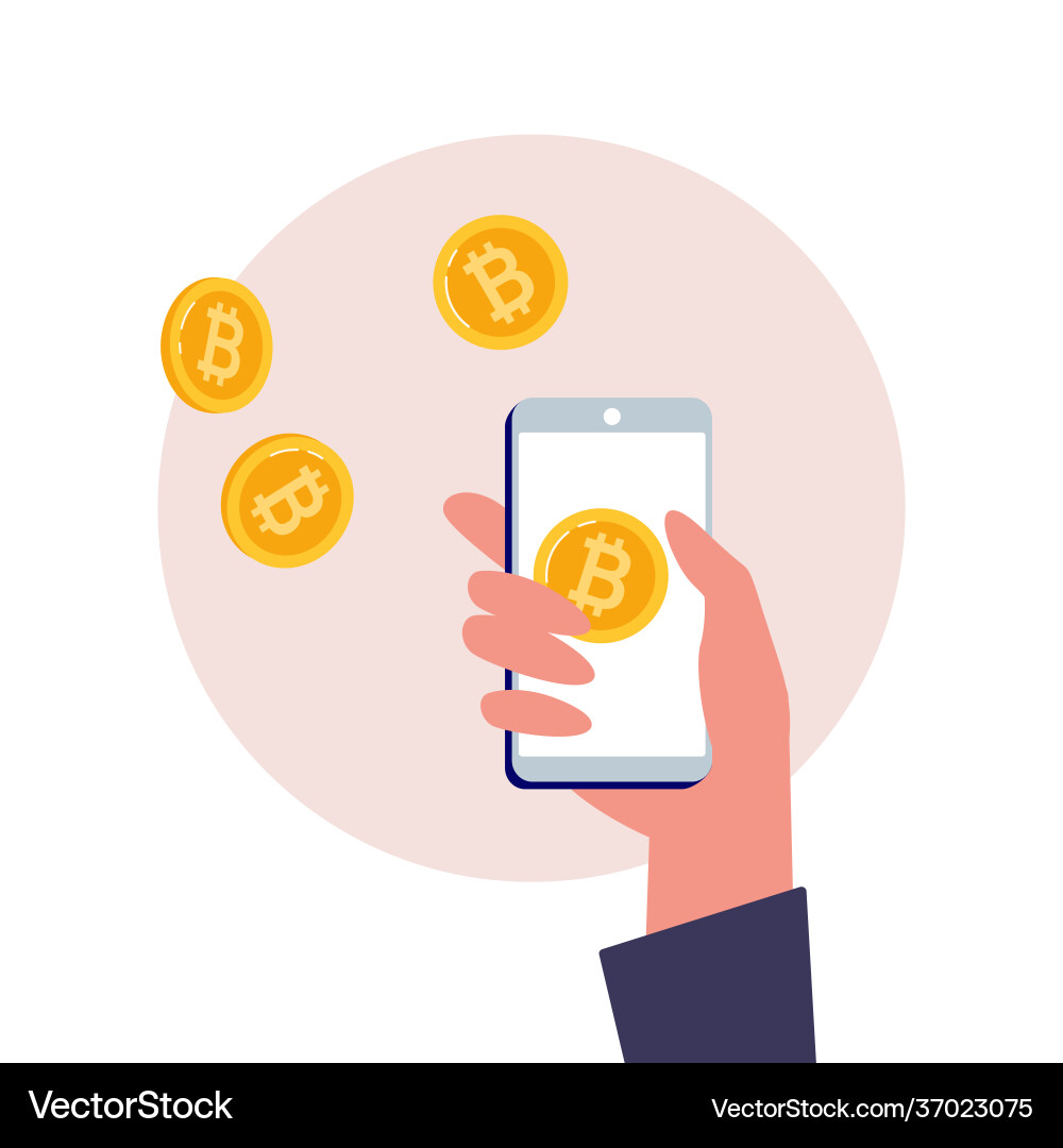 Mobile bitcoin wallet in hand blockchain Mobile bitcoin wallet in hand blockchain vector image