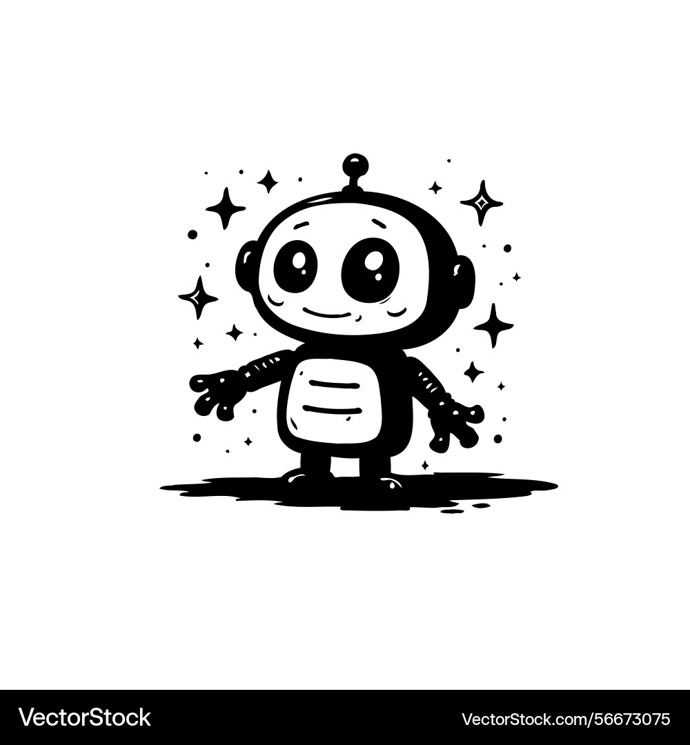 Playful monochrome robot with cheerful expression Vector Image