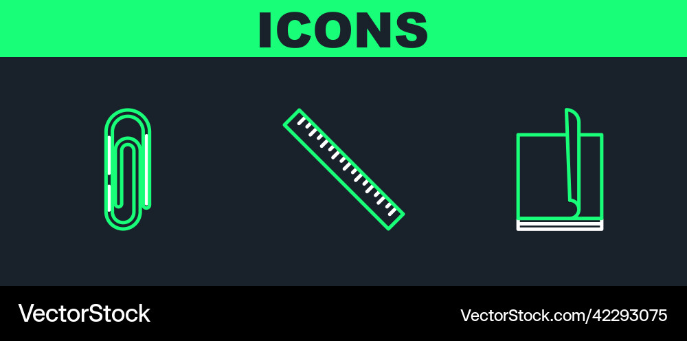 Set line file document paper clip and ruler icon Vector Image