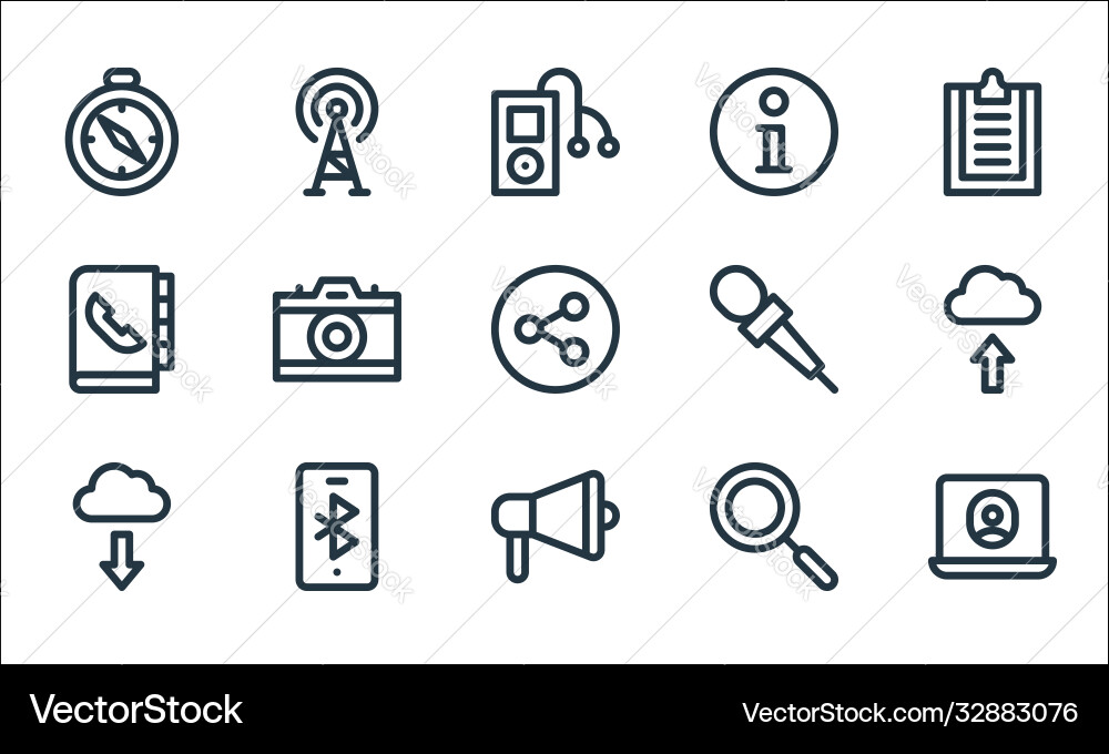 Communication and media line icons linear set Communication and media line icons linear set Vector Image