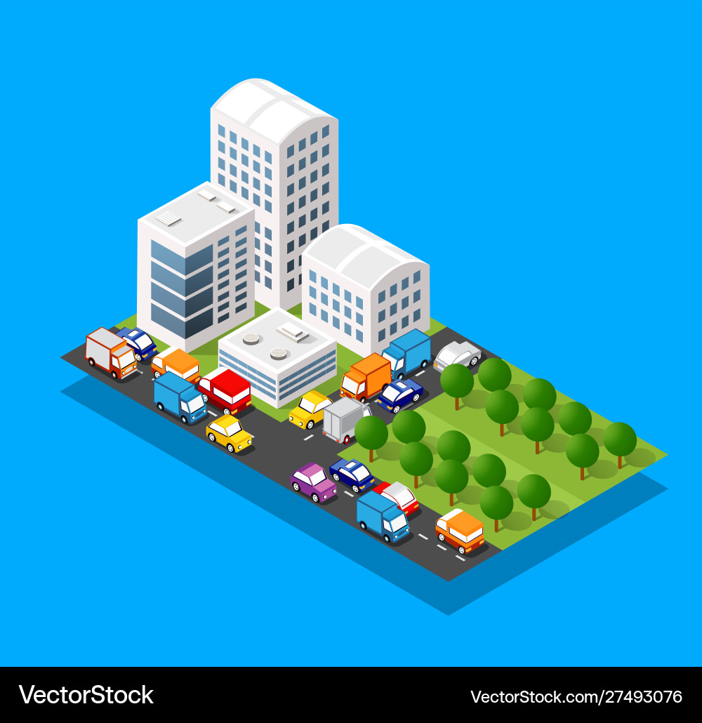 Isometric 3d module block district part Isometric 3d module block district part vector image