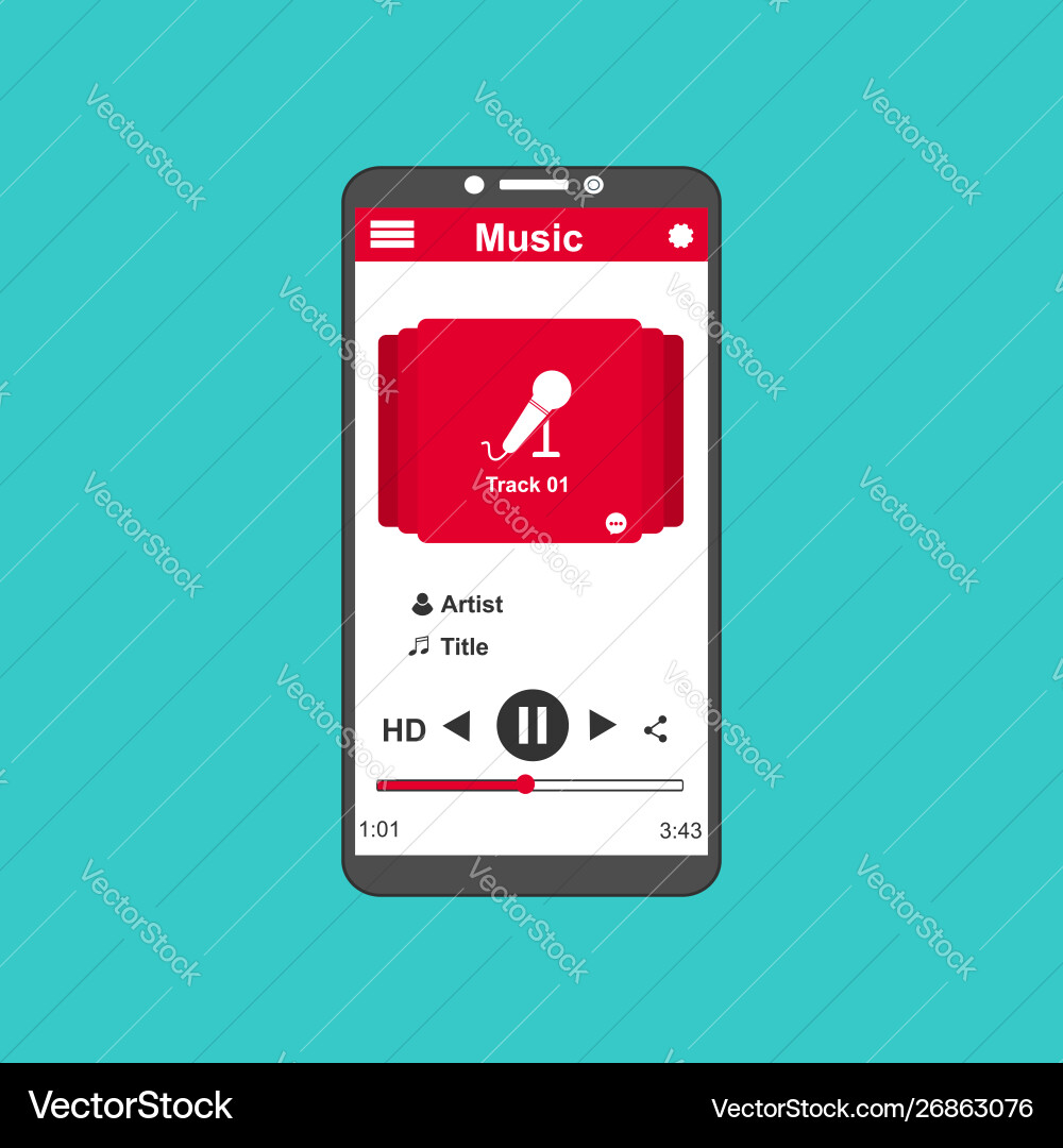 Media player application app template with flat Vector Image