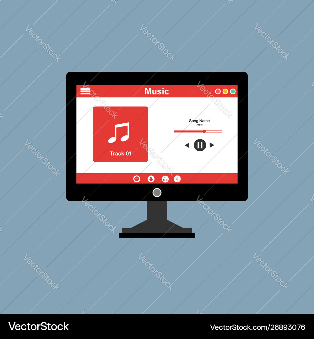 Media player application app template with flat Media player application app template with flat vector image