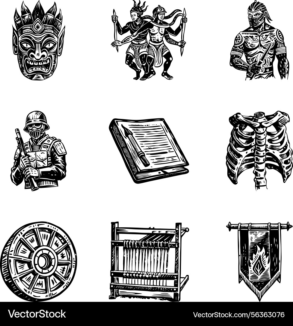 Pack of maya mythology vintage Vector Image