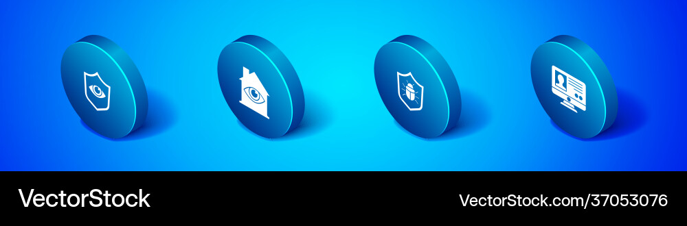 Set isometric shield and eye system bug create Set isometric shield and eye system bug create vector image