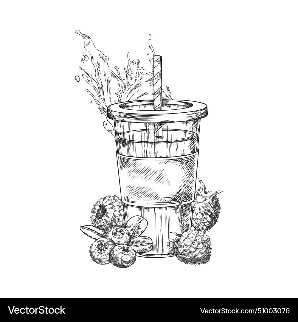 Smoothie with blueberry and raspberry engraved vector image