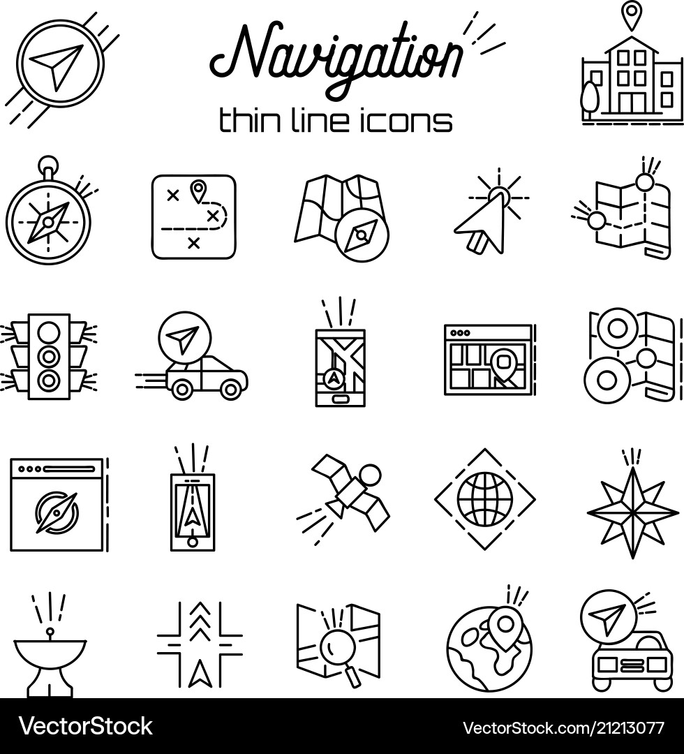 Gps icon map and navigation thin line icons Gps icon map and navigation thin line icons vector image