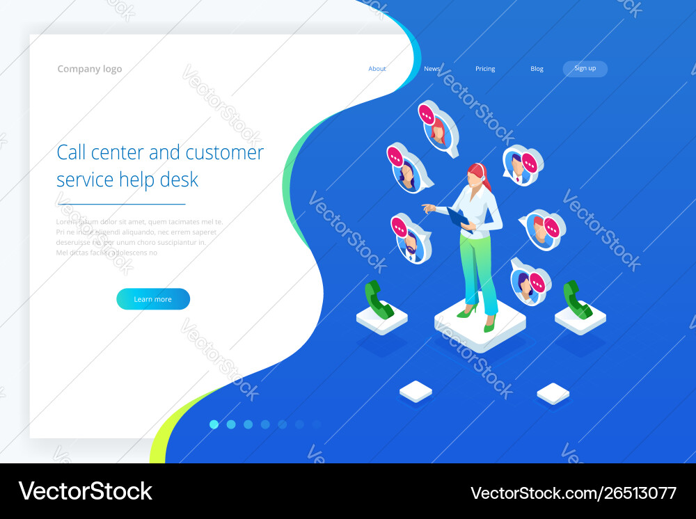 Isometric communication support phone operator Vector Image