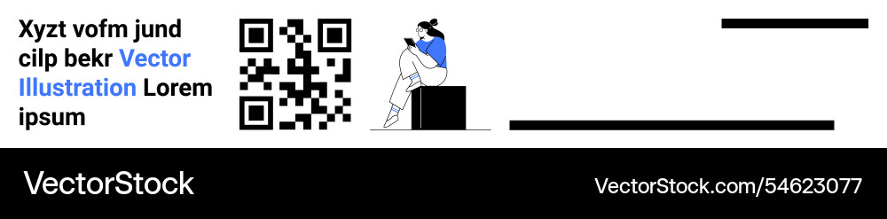Qr code with person on mobile device and text Qr code with person on mobile device and text vector image