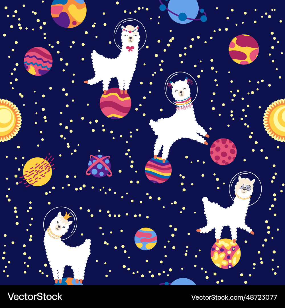 Seamless pattern with lama in a rocket space Vector Image
