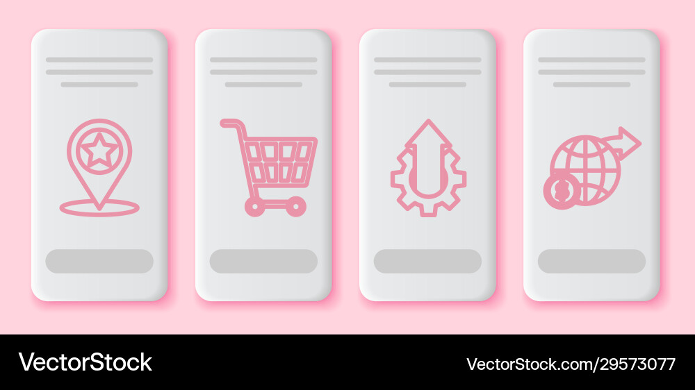 Set line map pointer with star shopping cart Set line map pointer with star shopping cart vector image