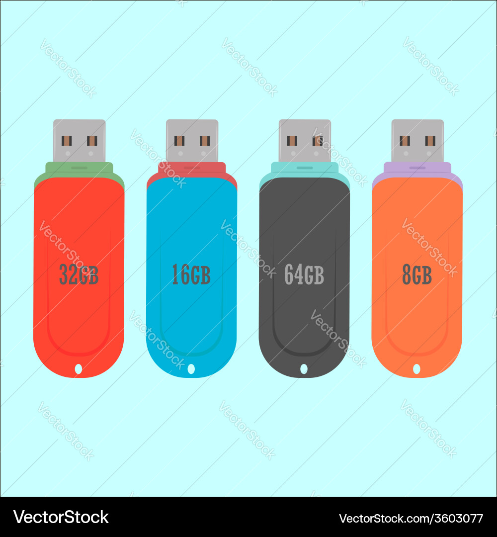 Set of flash drive in flat style Vector Image