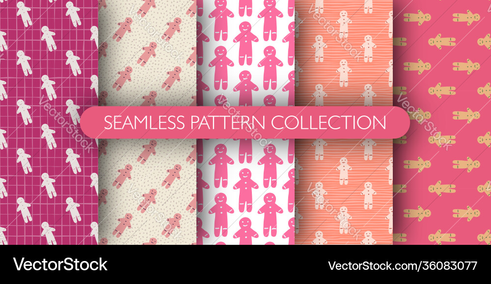 Set seamless pattern with tasty gingerbread Set seamless pattern with tasty gingerbread vector image