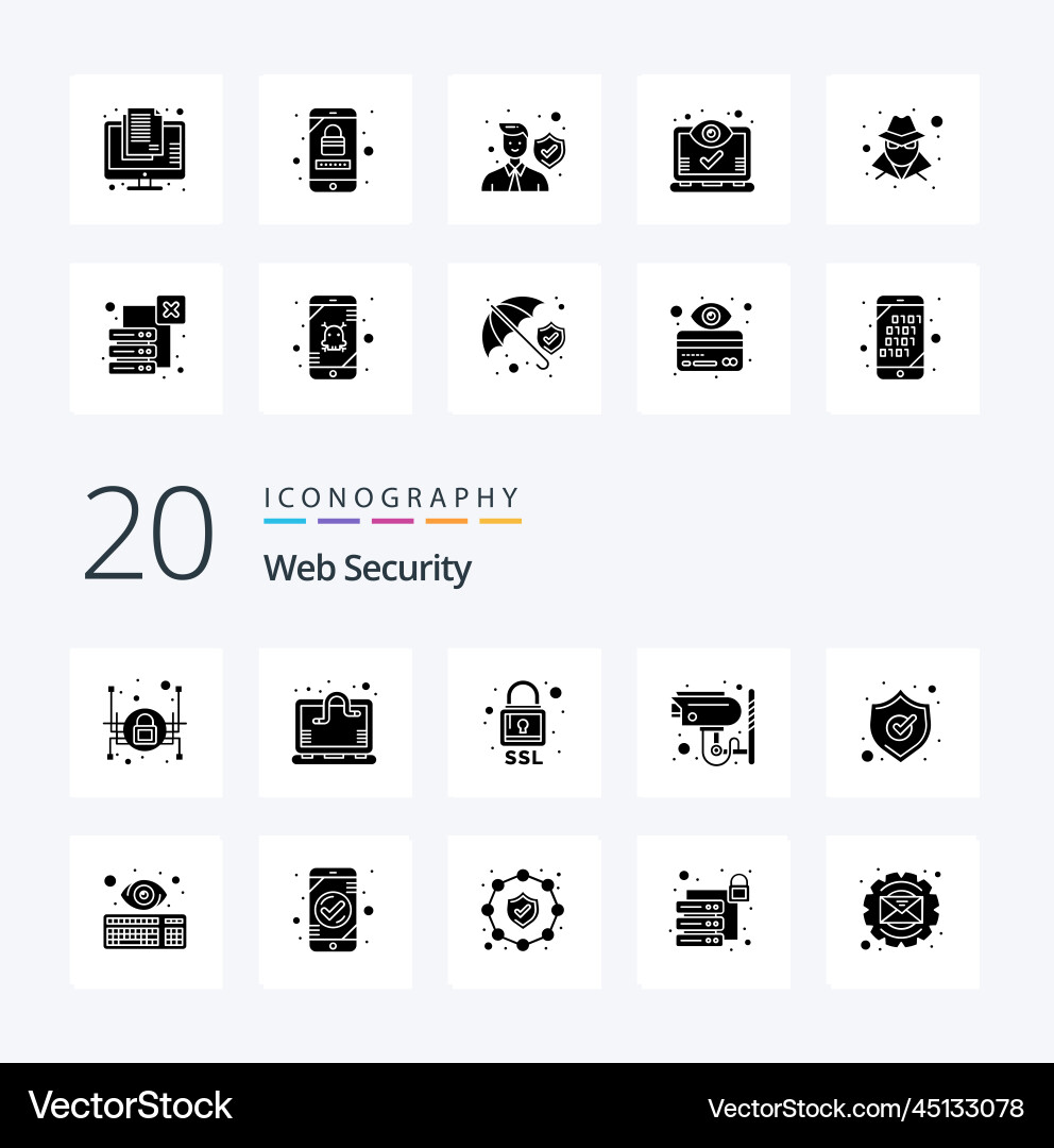 20 web security solid glyph icon pack like shield Vector Image