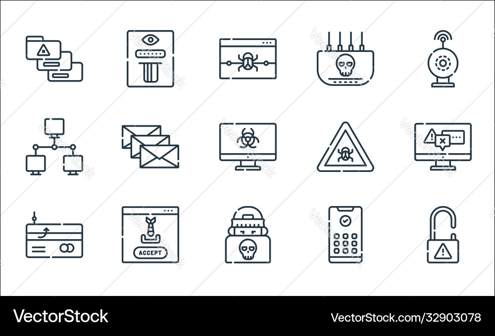 Hacker Linie Icons lineare Set Qualität Hacker Linie Icons lineare Set Qualität Vektorbild