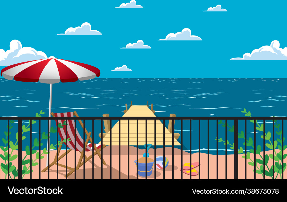 Landscape beach at balcony in house Landscape beach at balcony in house vector image