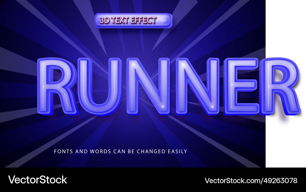 Runner 3d editable text effect style Vector Image