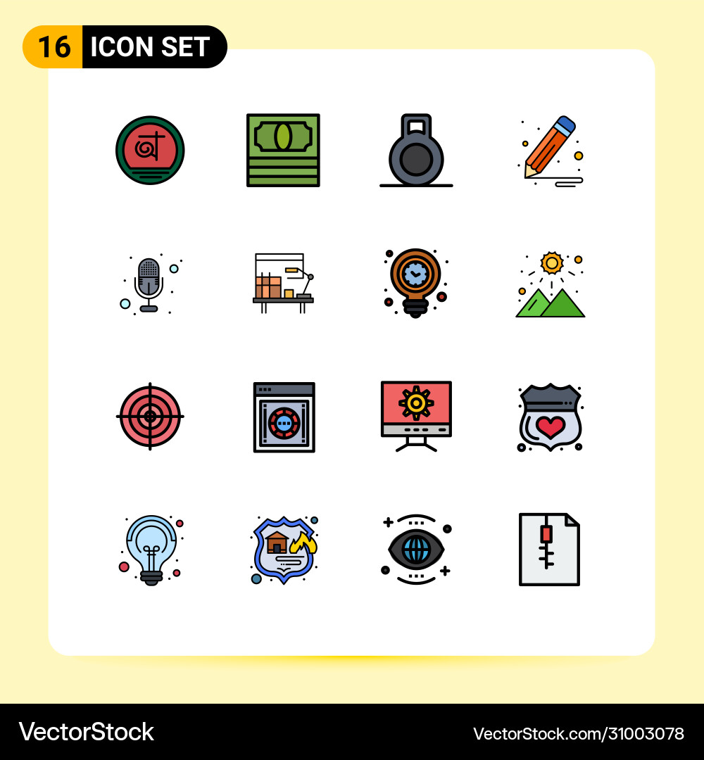Set 16 flat color filled lines on grid vector image