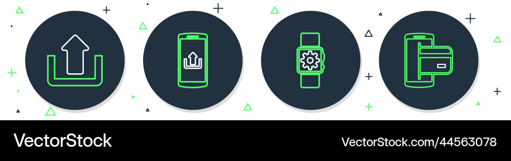 Set line smartphone with upload smartwatch Set line smartphone with upload smartwatch vector image