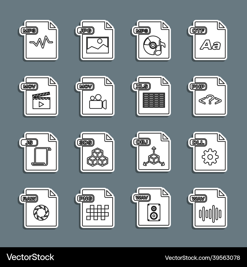 Set line wav file document dll php mp3 mov Set line wav file document dll php mp3 mov vector image