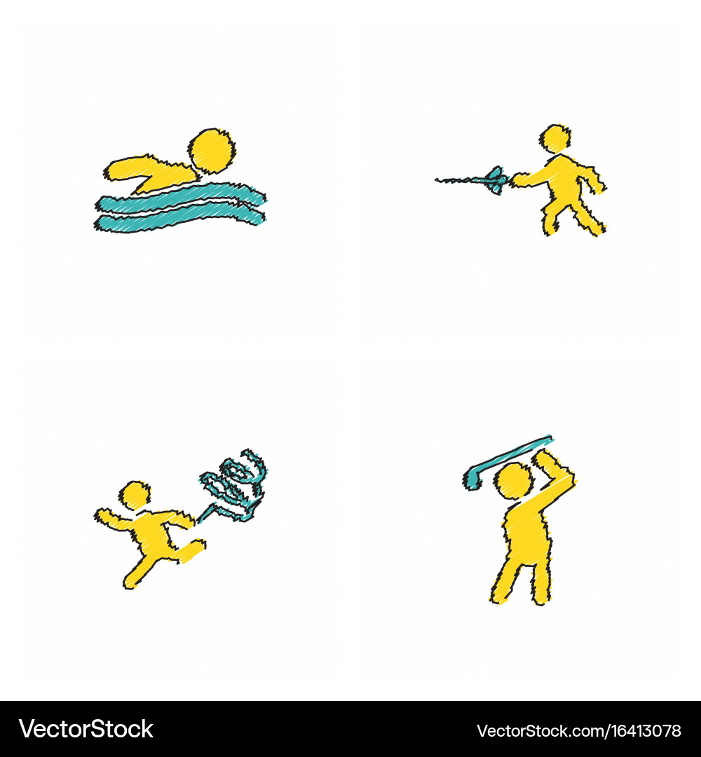 Set of olympic game design in hatching style Vector Image