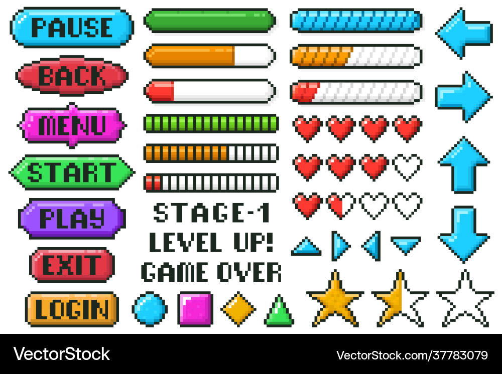 8-bit Pixel Spiel UI Buttons vektorbild