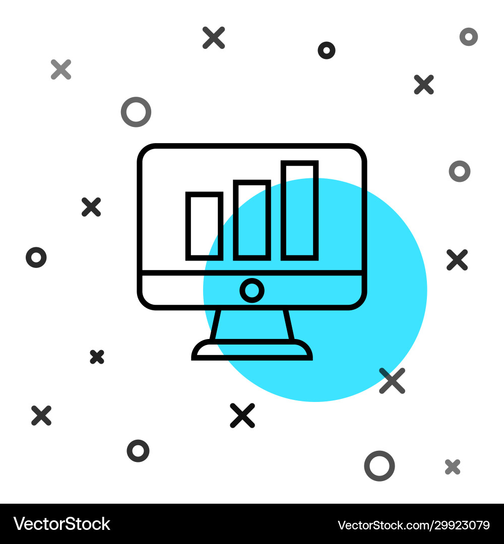 Black Line Computermonitor mit Diagramm-Diagramm-Symbol Black Line Computermonitor mit Diagramm-Diagramm-Symbol vektorbild