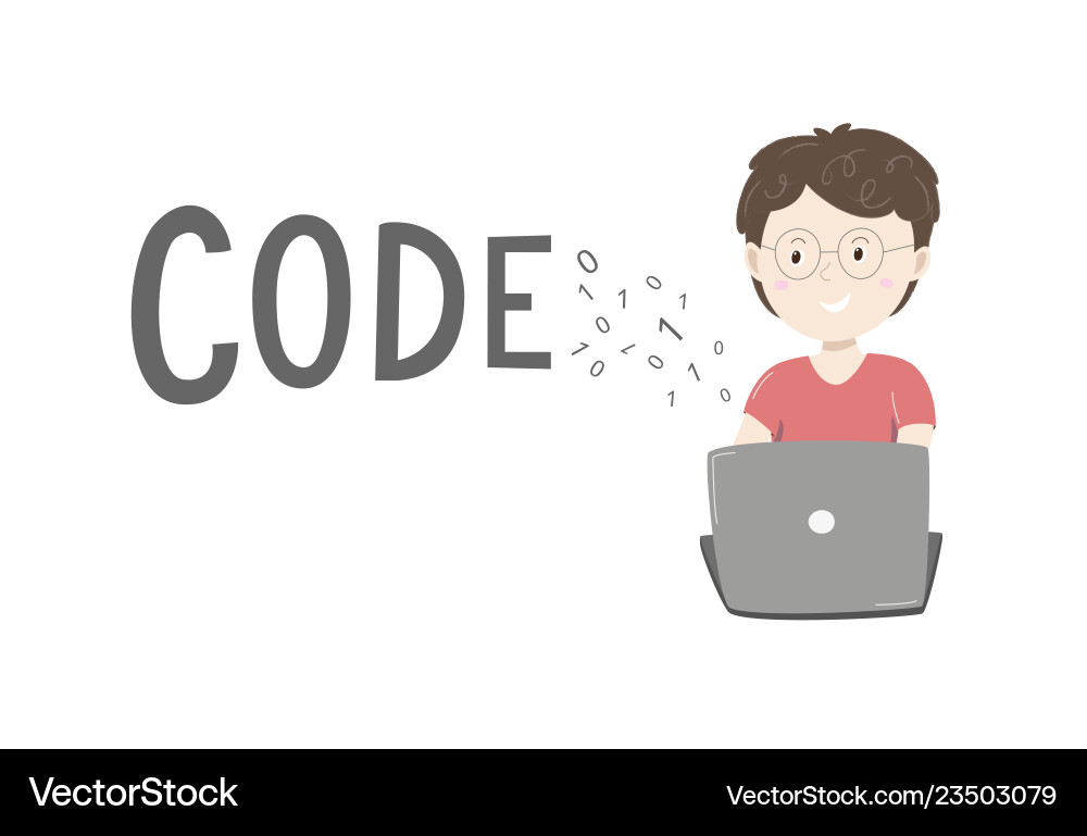 Kids coding little boy on his laptop Kids coding little boy on his laptop vector image