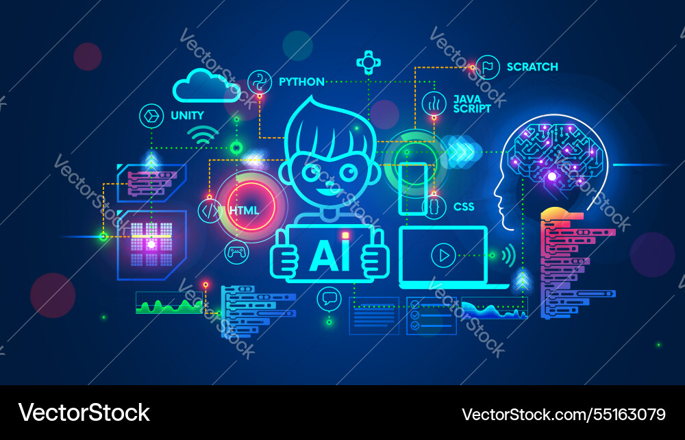 Kids Learning AI & Coding vector image