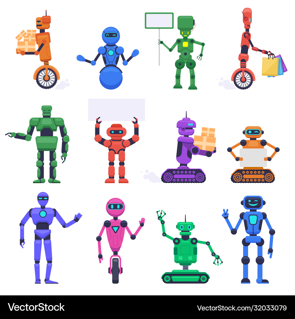 Robot characters robotic mechanical humanoid Robot characters robotic mechanical humanoid vector image