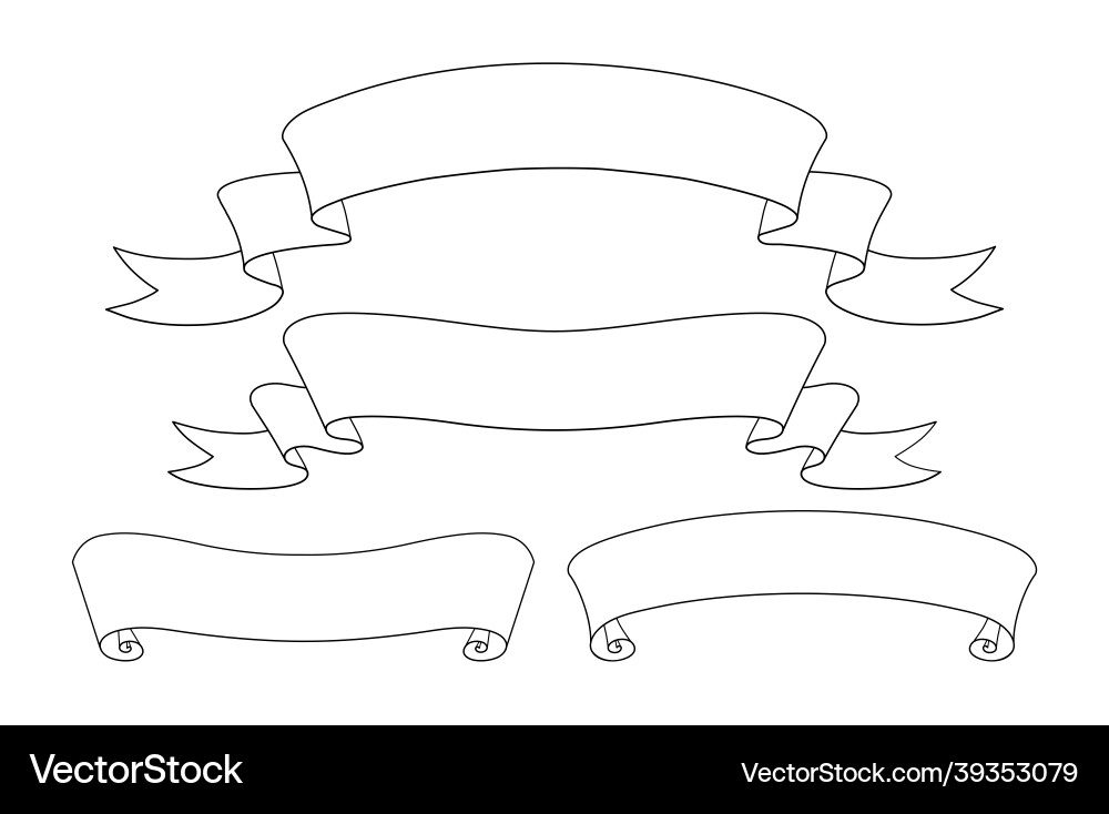 Set of line art ribbon banners vector image