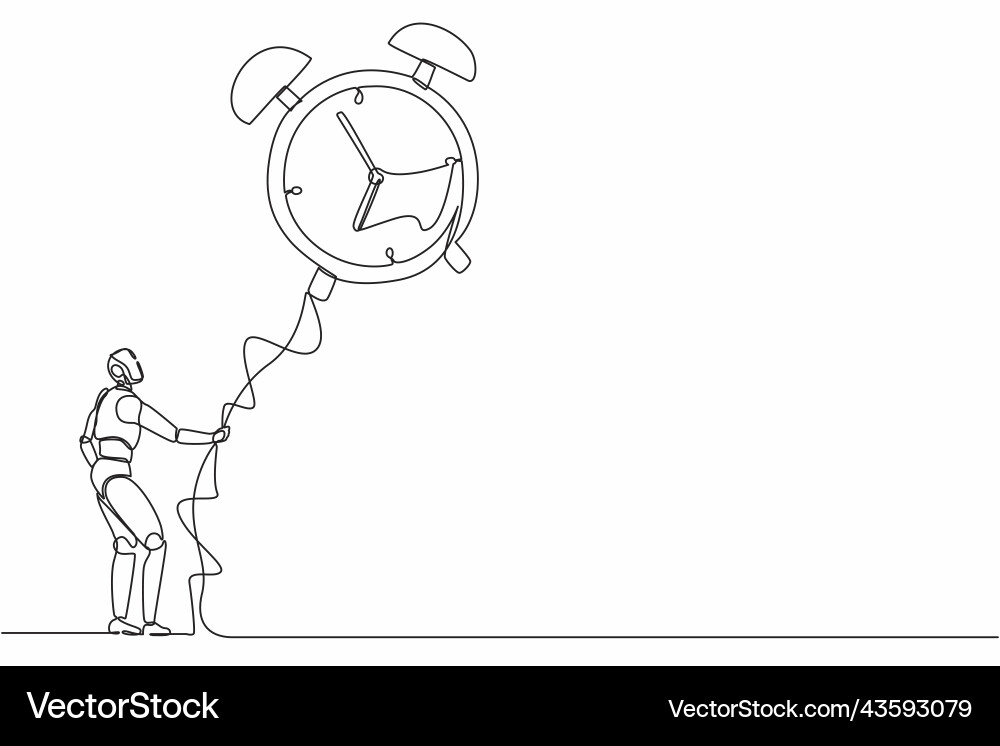 Single continuous line drawing robots holding Vector Image