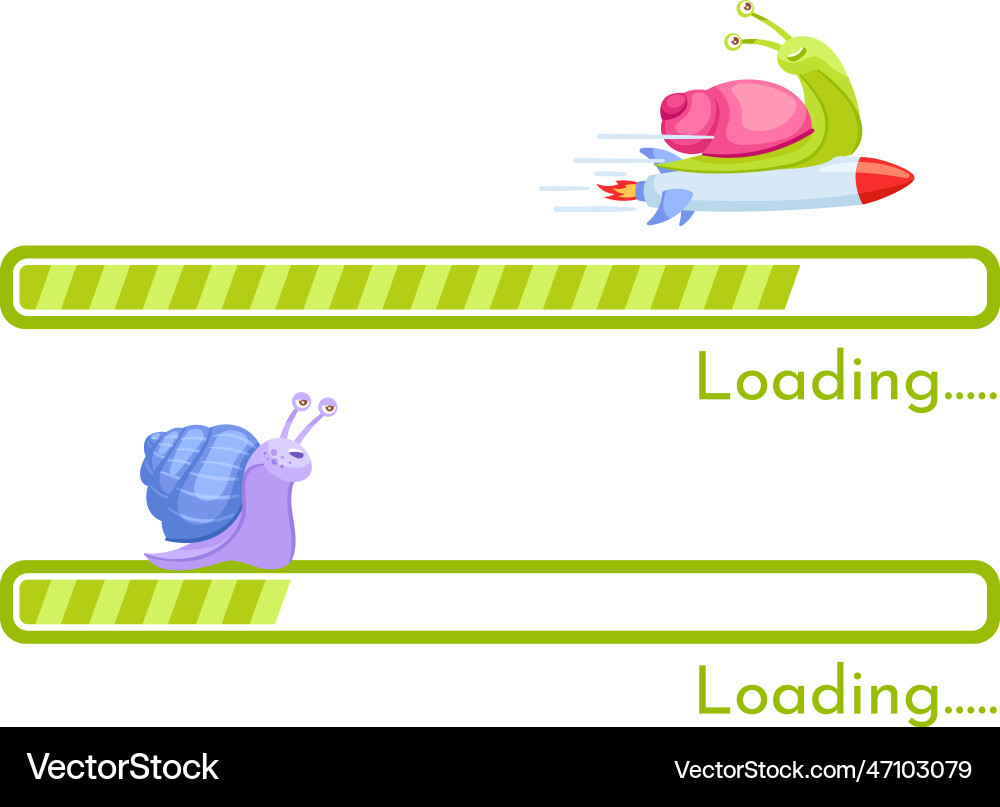 Snail internet connection speed slow and rocket Snail internet connection speed slow and rocket vector image