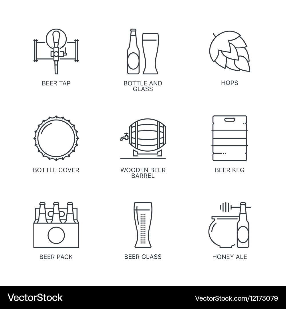 Thin Line Beer Icon Set vector image