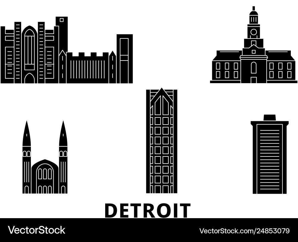 Vereinigte Staaten detroit flache Reise Skyline Set Vereinigte Staaten detroit flache Reise Skyline Set vektorbild