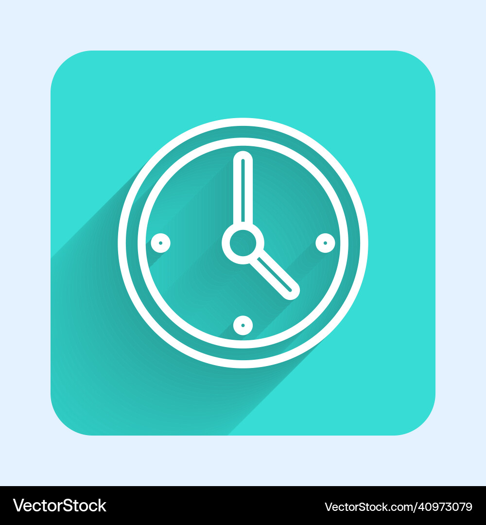 White line clock icon isolated with long shadow White line clock icon isolated with long shadow Vector Image