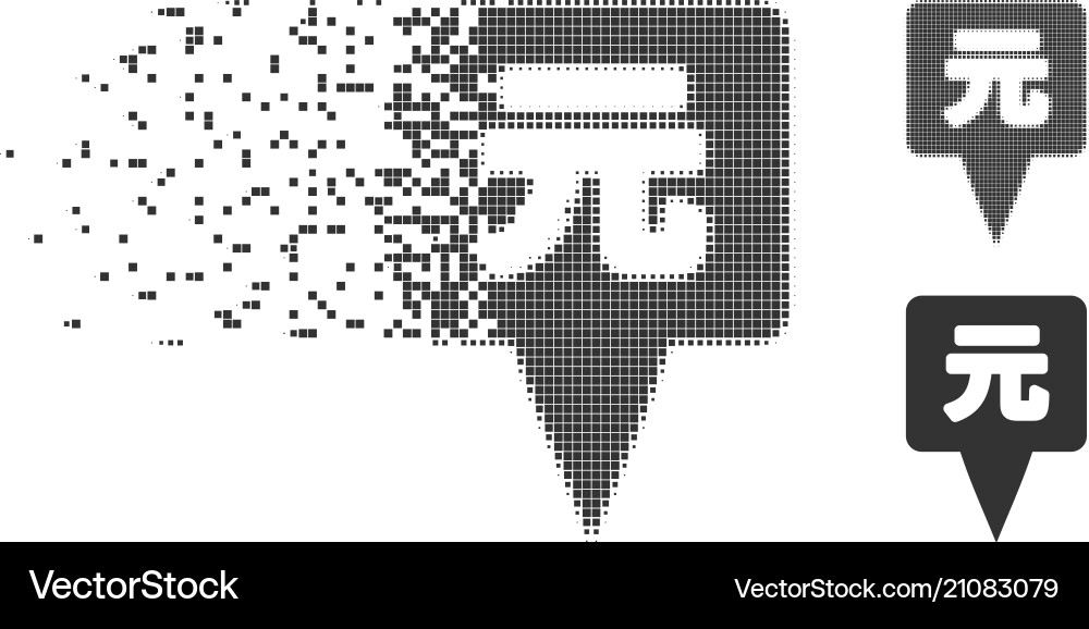 Yuan map pointer damaged pixel halftone icon Yuan map pointer damaged pixel halftone icon vector image