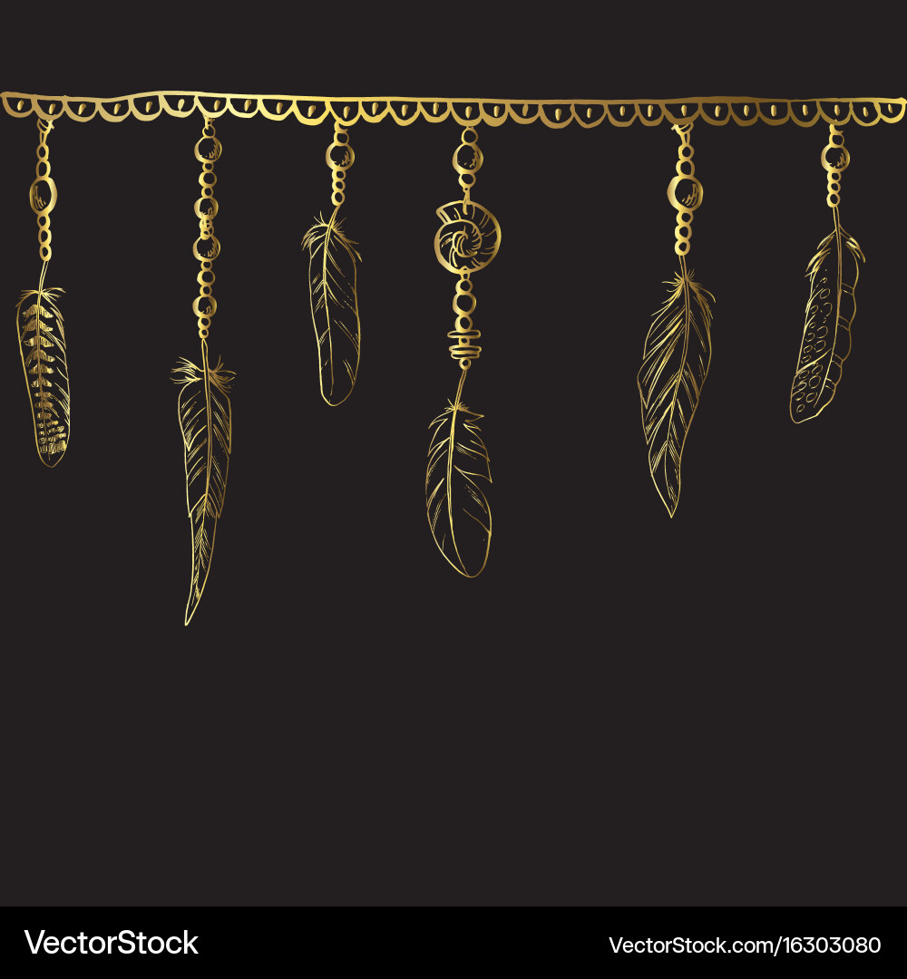 Boho elements with feathers chain Vector Image