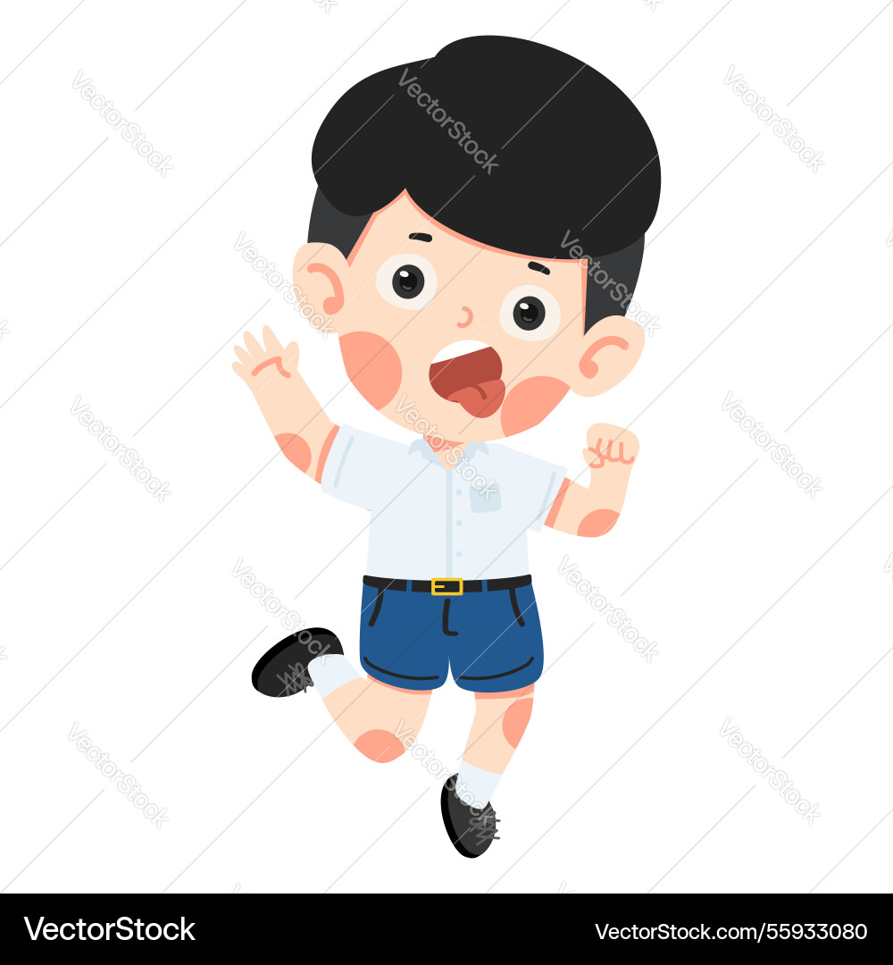 Boy jumping with funny face Royalty Free Vector Image