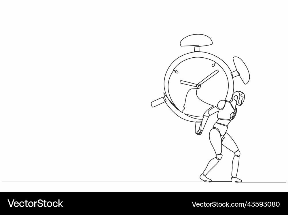 Continuous one line drawing robots standing vector image