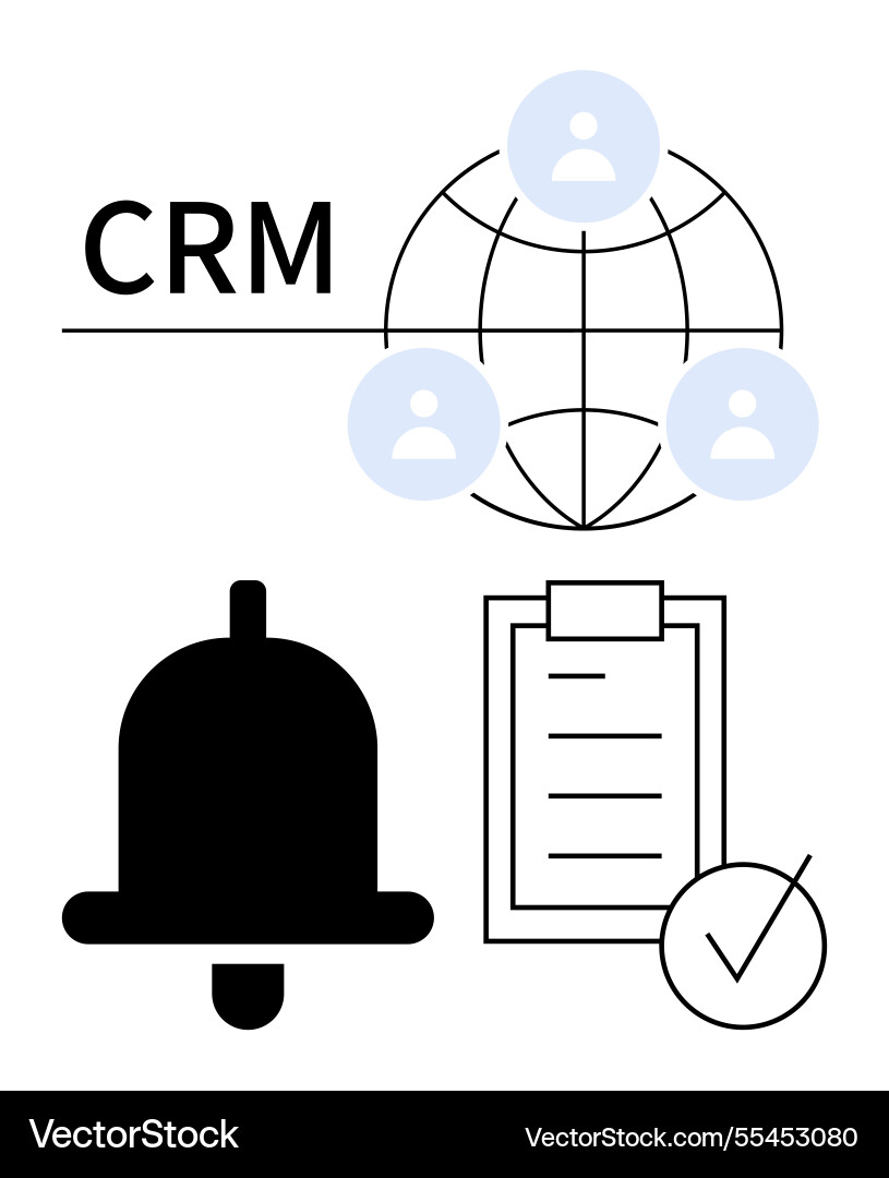 Crm with global networking notification bell Vector Image