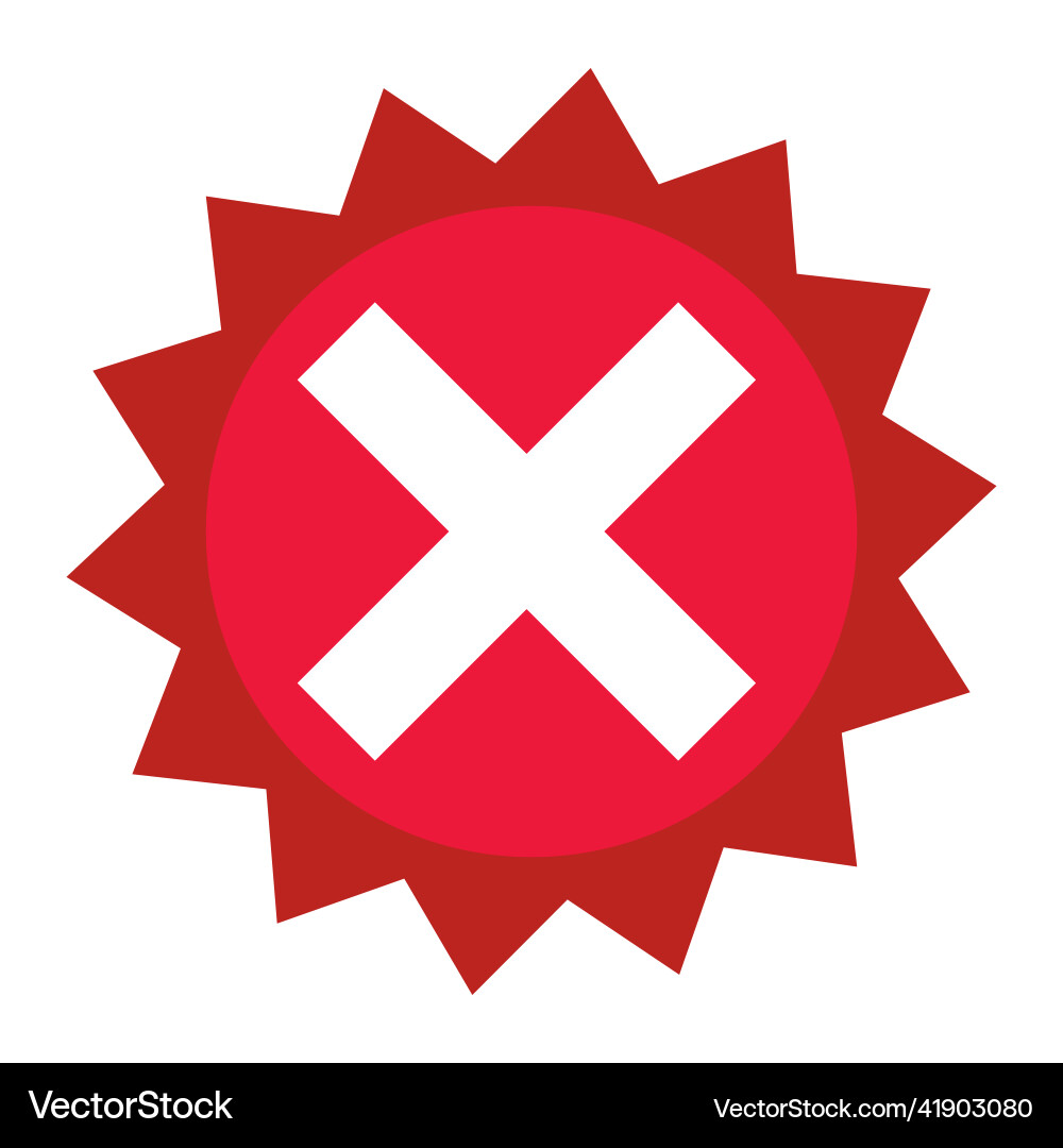 Cross-marked badge icon of problem and negation Cross-marked badge icon of problem and negation Vector Image