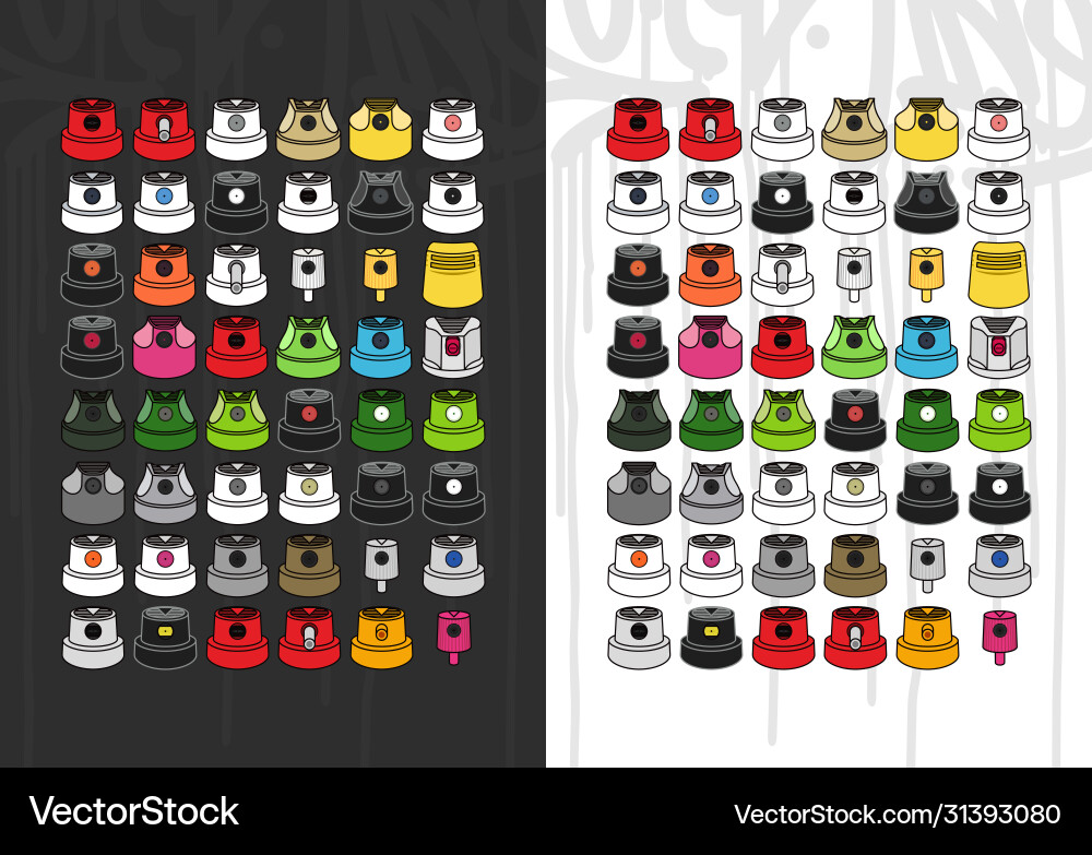 Graffiti spray caps assorted set isolated vector image