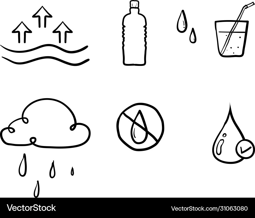 Hand drawn water line icons set with doodle Vector Image