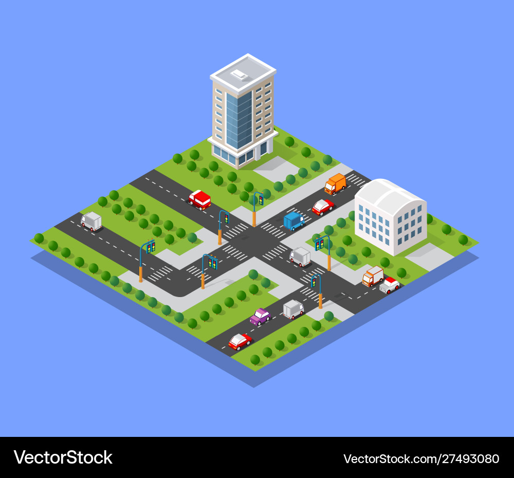 Isometric 3d module block district part Isometric 3d module block district part vector image