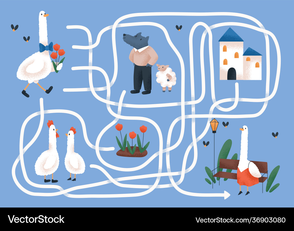 Kids labyrinth puzzle with cute animals maze game Kids labyrinth puzzle with cute animals maze game vector image