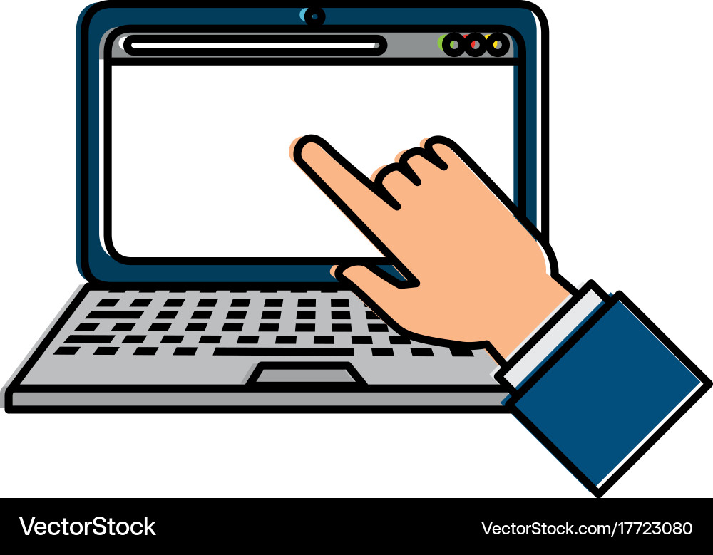 Laptop computer with hand user touching vector image