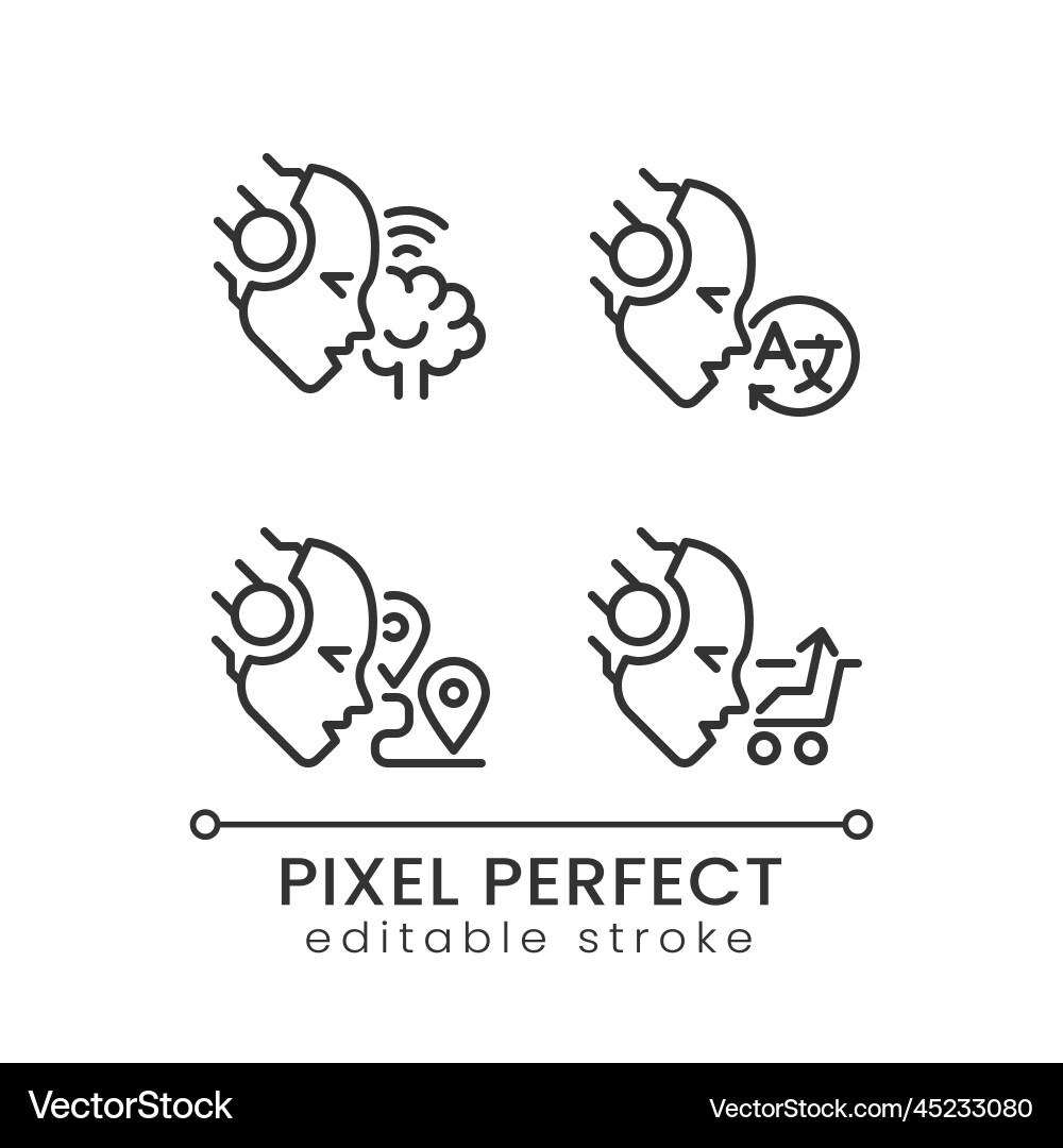 Machine learning usage pixel perfect linear icons Machine learning usage pixel perfect linear icons vector image